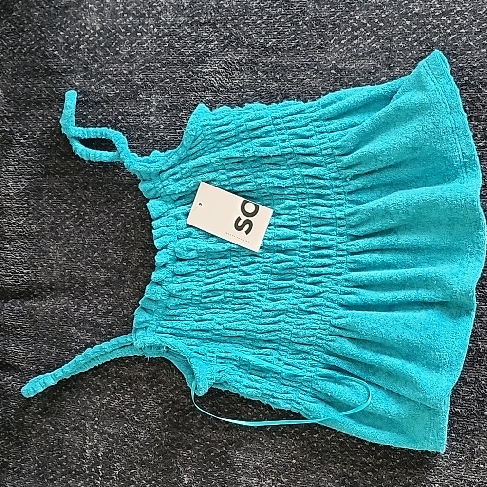 SO Junior Medium Aqua Tank Smocked Peplum